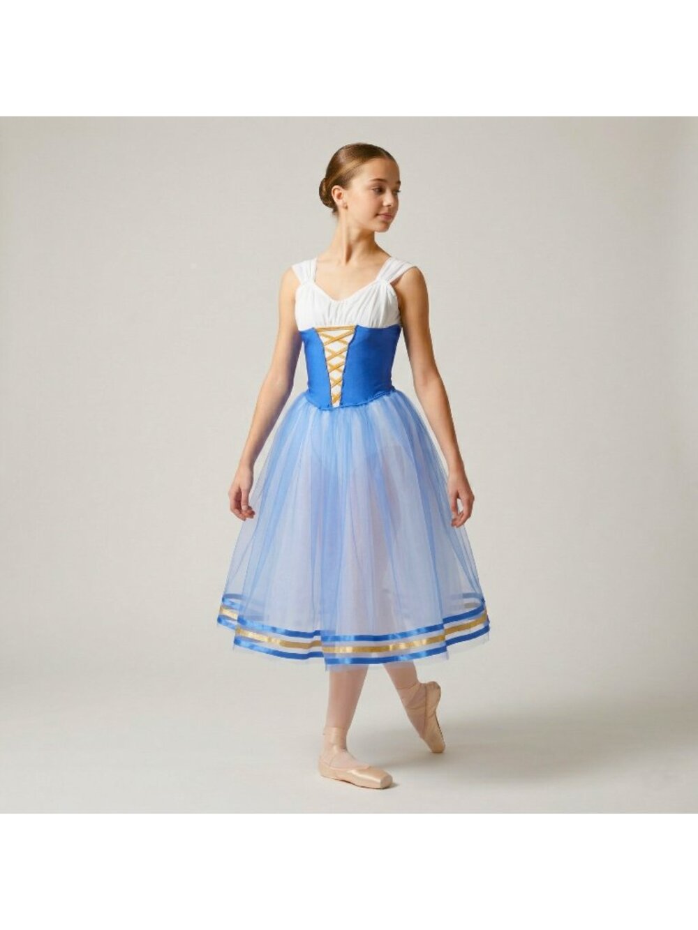 Custom Ballet Dance Costume Giselle Blue & White Dress + Hair Set in size 13-14